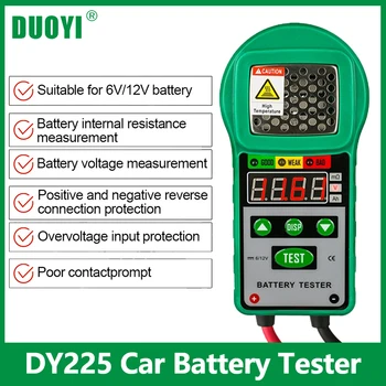 DUOYI DY225 Tester Baterií Auto moto Baterie Systém Analyzer 6V 12V DC Automobilový Zkouška Odolnosti proti CCA Nabíjení Protáčení
