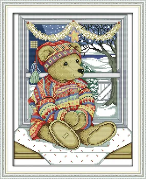 Okna teddy bear cross stitch sady 11ct 14ct předem razítkem plátno vyšívání DIY ruční šití