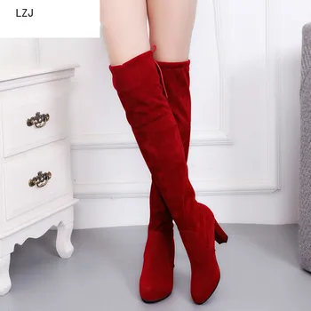 LZJ 2019 Faux Semiš Slim Sexy Boty nad kolena vysoké ženy sníh boty dámské módní zimní stehna vysoké boty boty ženy