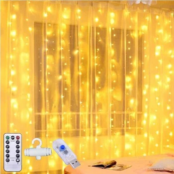 3M USB LED Závěs Světla Dálkové Ovládání Girlanda LED Víla Světla Vánoce Nový Rok Svatební Party Venkovní Dekorace Domů