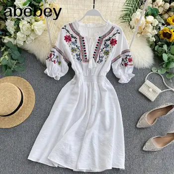 Výšivky Šaty Vintage Boho Letní Bílé Šaty Střapec Elegantní Plážové Šaty 2020 Květinové Bohémské Šaty Červené Mori Dívka Vestido
