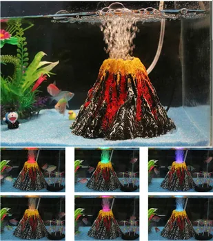 Nové Módní Akvárium Sopka Kámen Dekorace Fish Tank Bublina Erupce Sopky Akvárium Ornament Použity S Vzduchové Čerpadlo Led Světlo