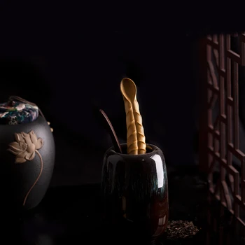 Čínský Zenový Čaj Čaj Lžíce Lopata Kung Fu Čajový Obřad Čaj Lžíce Kolekce Rukojeť Dřevo Socha Zimostráz Carving Domova