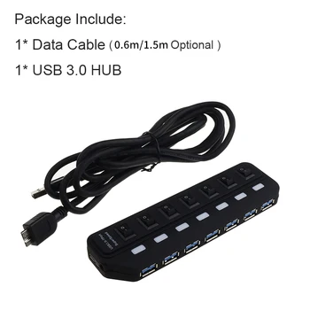 5Gbps USB 3.0 HUB 7 Porty USB Přepínač LED Splitter Adaptér napájení High Speed Multi usb3.0 Hab pro imac PC podpora Externí Napájení