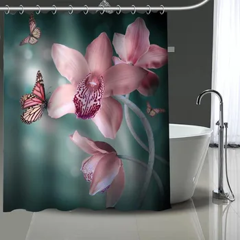Hot Prodej Orchidejí Vlastní Vzor Polyester Vana závěs Vodotěsné Sprchový závěs DIY Vana Obrazovka Tištěný Závěs pro Koupelny