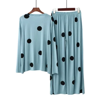 Kawaii Pyžama 2020 puntíkované Pyžamo, Ženy, Modální Tenký s Dlouhým rukávem Kalhoty Oblek Stretch Domácí Oblek Polka Dot Tisk Pyžama soubor