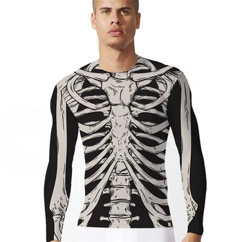 Legrační 3D Skeleton T Shirt Černá Bílá Karneval Halloween Cosplay Topy Dlouhý Rukáv Slim Tisk Košile pro Muže, Ženy, Unisex Oblečení