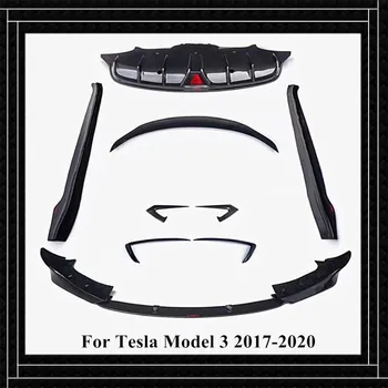 17-20 Kompletní sadu Skutečných Uhlíkových vláken, Přední lip , zadní lip ,boční sukně , zadní křídlo , vítr nůž vhodný pro Tesla Model 3, Auto příslušenství