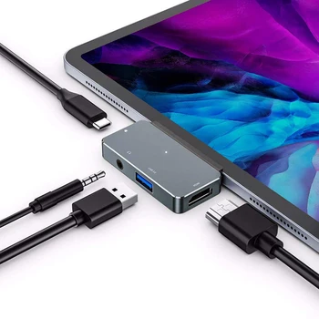 Multi-funkce 4 v 1 USB C Uzel Typu C-4K, HDMI, USB 3.0 100W PD 3,5 mm Jack Adaptér Dock Dokovací Stanice pro iPad Pro rok 2020 2018