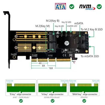 Newst 3 v 1 Msata PCIE M. 2 NGFF SATA SSD NVME pro PCI-E 4X SATA3 Apapter Počítač Rozšiřující Karty pro 2280 2260 2242 2230mm