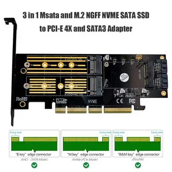 Newst 3 v 1 Msata PCIE M. 2 NGFF SATA SSD NVME pro PCI-E 4X SATA3 Apapter Počítač Rozšiřující Karty pro 2280 2260 2242 2230mm