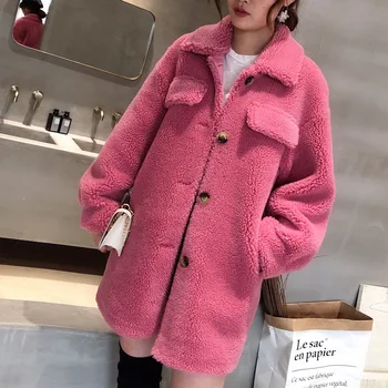 LANMREM 2021 podzimní a zimní Dámské fleece-cut kabát korejský styl pevné umělé kožešiny single-breasted mid-length kožich 2A449