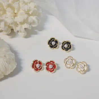 2020 Nové Příjezdu Kovové Ženy Módní Náušnice Stud Korejské Francouzské Retro Rose Pearl Kapka Oleje Jednoduché Elegantní Náušnice Šperky