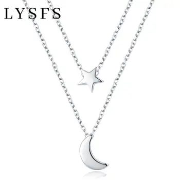 LYSFS Hvězda Moon Přívěsek Náhrdelník 925 Silver Ženy Jemné Šperky HN022