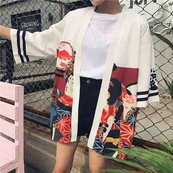 Harajuku Módní Ženy Halenky Letní Vintage Kimono Kawaii Svetr Tenký Ochranný Sluneční Košile Zakrýt Opalovací Krém Halenka