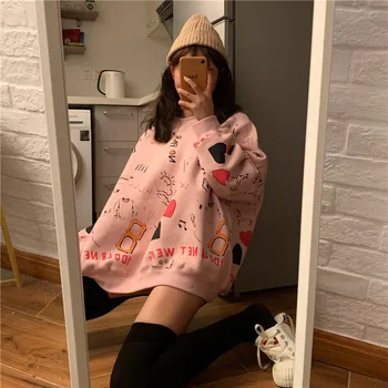 2020 Jarní Dámské Oblečení Mikiny Teen Ulici Harajuku Hip Hop Pastelové Mikina pro Ženy Tisk Volné Volný čas Mikina Bts