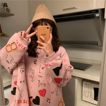 2020 Jarní Dámské Oblečení Mikiny Teen Ulici Harajuku Hip Hop Pastelové Mikina pro Ženy Tisk Volné Volný čas Mikina Bts