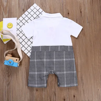 Letní styl baby rompers kombinéza dětské kostkované oblečení set Gentleman oblek chlapci tělo novorozence oblečení, kojenecké oblečení