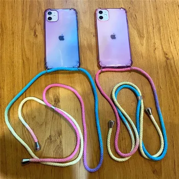 Rainbow Gradient Telefon Případ Pro Huawei Y8S Y7 Y6P Y9 Y6 Y5 2019 P smart 2020 plus Y Pro Z Náhrdelník na Krk Ramenní Popruh, Kabel