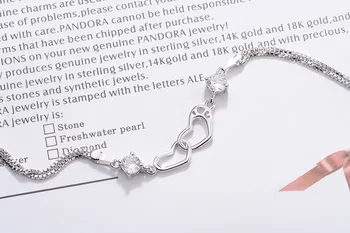 925 Sterling Silver Zirkony Dvojí Láska Srdce Náramek Náramky Pro Ženy, Dárek, Svatební Šperky pulseira feminina