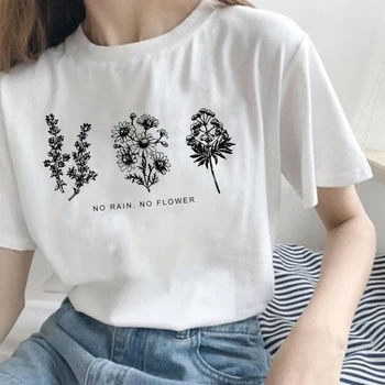 2019 módní dámské letní tričko květinové dopis tisk Harajuku zábava ležérní volné elegantní O-krk krásné dámské tričko top