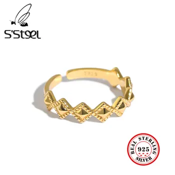 S'STEEL korejské Prsten 925 Sterling Silver Pro Ženy Minimalistické Geometrické Vlnité Nastavitelný Prsten Anillos De Plata 925 De Ley Šperky