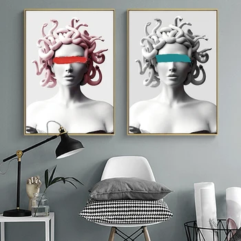 Umění zdi Obrázky Socha Medusa Vaporwave Plátno, Malování Plakátů a Tisků pro Obývací Pokoj Domácí Cuadros Dekorace