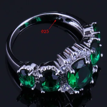 Příjemné Oválné Zelené Zirkony Bílé CZ Stříbrný Pozlacený Prsten V0409