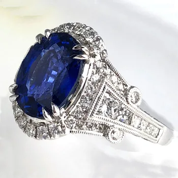 Nové Příjezdu Luxusní Oválné Modré Barvy Crystal Duté-out Prsten Pro Ženy Vintage Svatební Zásnubní Party Kroužek Šperky Příslušenství