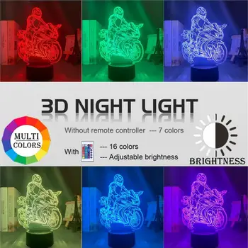 3D Lampa Motocyklový Závodník Jonathan Rea Akční Obrázek Noční světlo pro Domácí Pokoj Dekorace Cool Fanoušky Dárek Led Noční Světlo