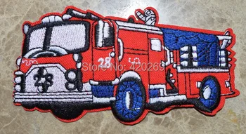 HOT PRODEJ ! ~ RED FIRE ENGINE TRUCK AUTO Žehlička Na Záplaty, šít na patch,Nášivky, Vyrobený z Tkaniny, Zaručená Kvalita