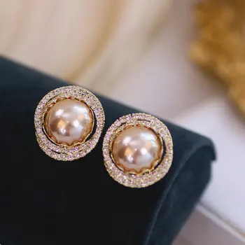 Luxusní Lesklé Crystal Drahokamu Stud Náušnice pro Ženy Módní Velký Imitace Pearl Stud Náušnice svatební Svatební Šperky Dárky