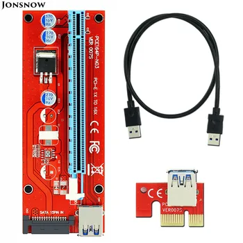 JONSNOW VER 007S Červené PCI-E 1X do 16X Riser Card Extender PCI Express Adaptér USB 3.0 Kabel /15Pin Profesionální SATA Napájení