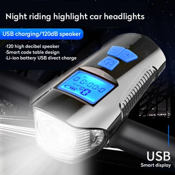 Nepromokavé Cyklistické Světlo USB Nabíjecí Kolo Přední Světlo Svítilna Řídítka Cyklistika Hlavu Světlo w/ Houkačky, Měřič Rychlosti LCD Displej