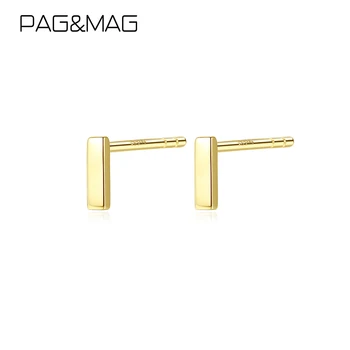 PAG&MAG Pevné 14K Zlata 585 T Bar Stud Náušnice Minimalismus Skutečné Zlaté Náušnice Pro Ženy korejské Náměstí Pendientes Jemné Šperky