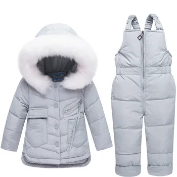 -30 ° Pevné S Kapucí Bílá Kachna Dolů Bunda Snow Nosit Děti Oblek Kabát Kombinézy Zahustit Teplý Kabát Pro 1-3 Y Oblečení Set