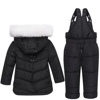 -30 ° Pevné S Kapucí Bílá Kachna Dolů Bunda Snow Nosit Děti Oblek Kabát Kombinézy Zahustit Teplý Kabát Pro 1-3 Y Oblečení Set