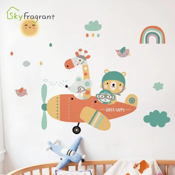 Kreslených zvířat pilot samolepka na zeď dětský pokoj dekorace dětský pokoj dekor home dekor obývací pokoj roztomilý samolepící nálepky