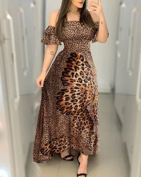 Ženy Leapord Off-Rameno Léto šaty Ženy Leopard a tisk motýl šaty Módní 2020 Nové