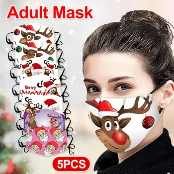 2/5KS Dospělé Vánoční Zvíře Tisk Maska na Obličej v Pračce Opětovné použití mascarillas Venkovní Ochranu Úst Prodyšná Maska masque