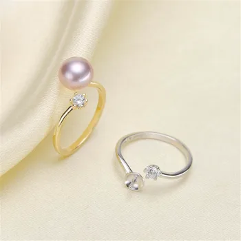 925 Stříbrný Pozlacený Módní květina Perlový Prsten Příslušenství Nastavitelný Prsten Upevnění DIY Prsteny Šperky Dárek