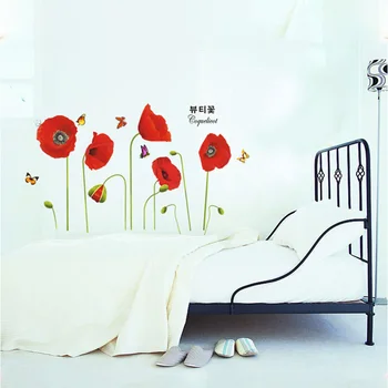 ČERVENÉ Vyměnitelné Wall art Home Dekor Art Flower Vinylové Nástěnné Samolepky na Zeď 50*70cm