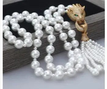 10-3 mm south sea pearl náhrdelník, Leopard, panter Hlava Zirkon Přírodní Shell Pearl Střapce Řetěz Módní Šperky Náhrdelník