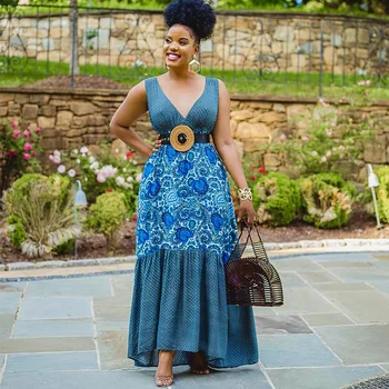 Africké Módy Maxi Šaty, Ženy Strana Bazin Vestidos Letní Vintage Elegantní Sexy Květinové Košili Tisk Obvaz Taneční Šaty