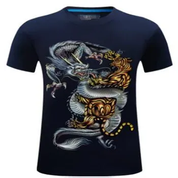 Nový 2020 3D Krátký Rukáv T-shirt Výbuchu Dominantní Osobnost tričko S Stereo XL - Draka a tygra.