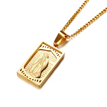 2020 Originální Design Zlaté Barvy z Nerezové Oceli Matky Boží Madonna Virgin Mary Tag otčenáš Přívěskem Náhrdelník