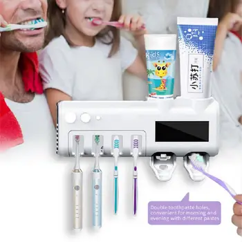 Zdi připojené Kartáček Držák zubní Pasty Squeezer Pro Wc Šedá Automatický Dávkovač Koupelnové Doplňky UV Světlo Sterilizátor
