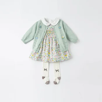 DBZ17116 dave bella jarní dětská dívčí roztomilý květinové tisk šaty děti módní party šaty děti, kojence lolita oblečení