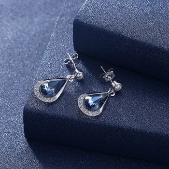 Skutečné S925 Stříbrné Náušnice Kapka Vody Blue Crystal Houpat Náušnice Ženy Jemné Šperky Náušnice, 925 Sterling Silver Náušnice