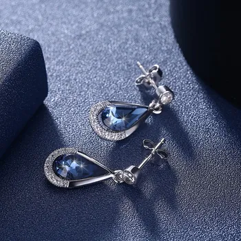 Skutečné S925 Stříbrné Náušnice Kapka Vody Blue Crystal Houpat Náušnice Ženy Jemné Šperky Náušnice, 925 Sterling Silver Náušnice
